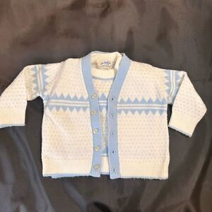 Vintage Baby blue and cream Twin set short sleeve sweater/cardigan size 18 mths